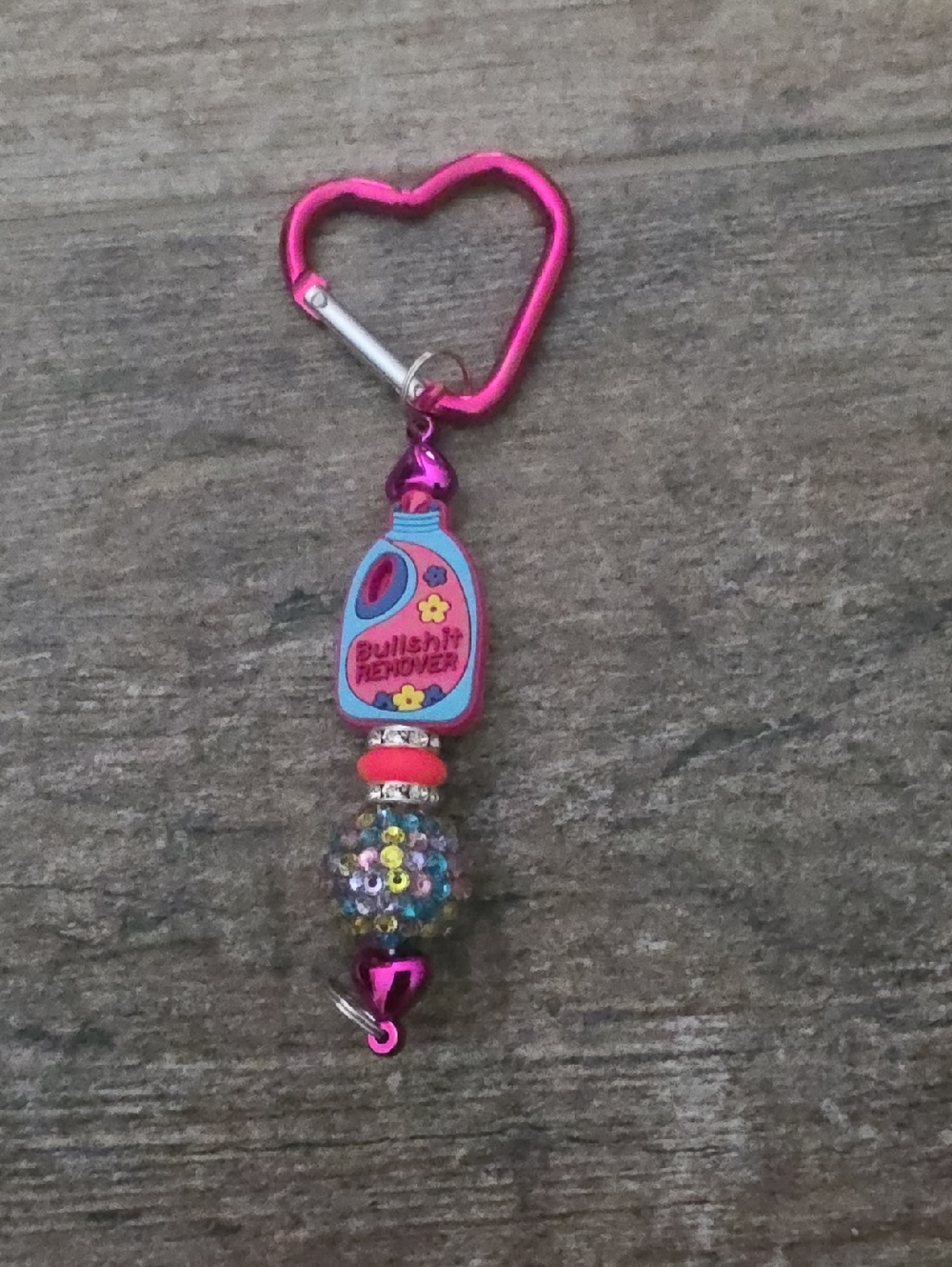 Pink Heart Carabiner Keychain with 'Bullshit Remover' Charm NWT